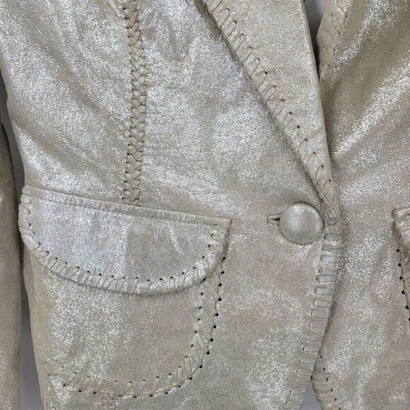 WHBM Metallic Gold Western Genuine Leather Bolero Jacket 6 Patch Work Embossed - Picture 7 of 15